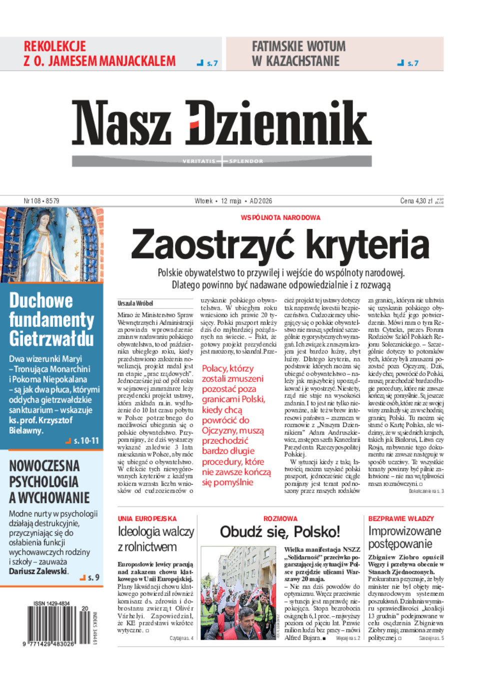 Nasz Dziennik, Wtorek, 12 maja 2026, Nr 108 (8579)
