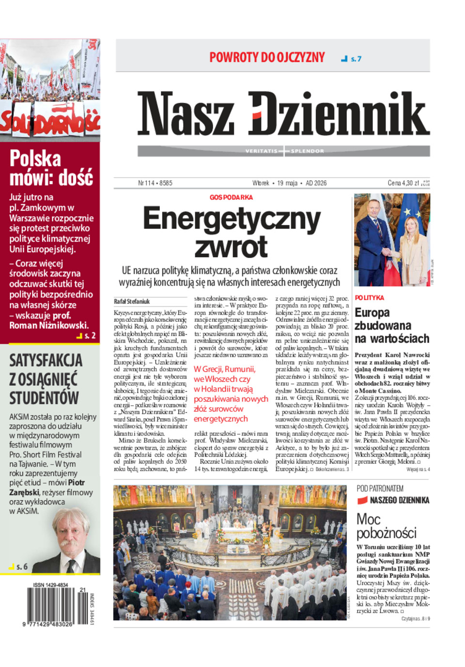 Nasz Dziennik, Wtorek, 19 maja 2026, Nr 114 (8585)
