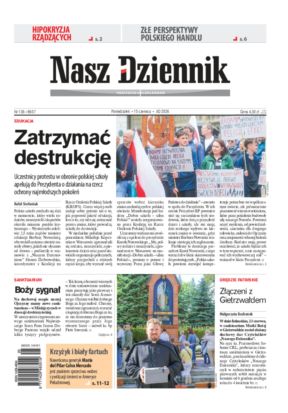 Nasz Dziennik, Poniedziałek, 15 czerwca 2026, Nr 136 (8607)