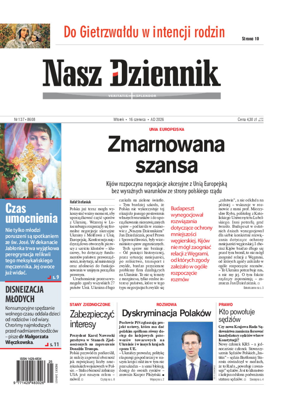 Nasz Dziennik, Wtorek, 16 czerwca 2026, Nr 137 (8608)