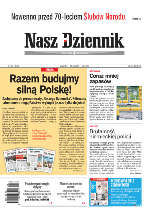 Nasz Dziennik, Czwartek, 18 czerwca 2026, Nr...