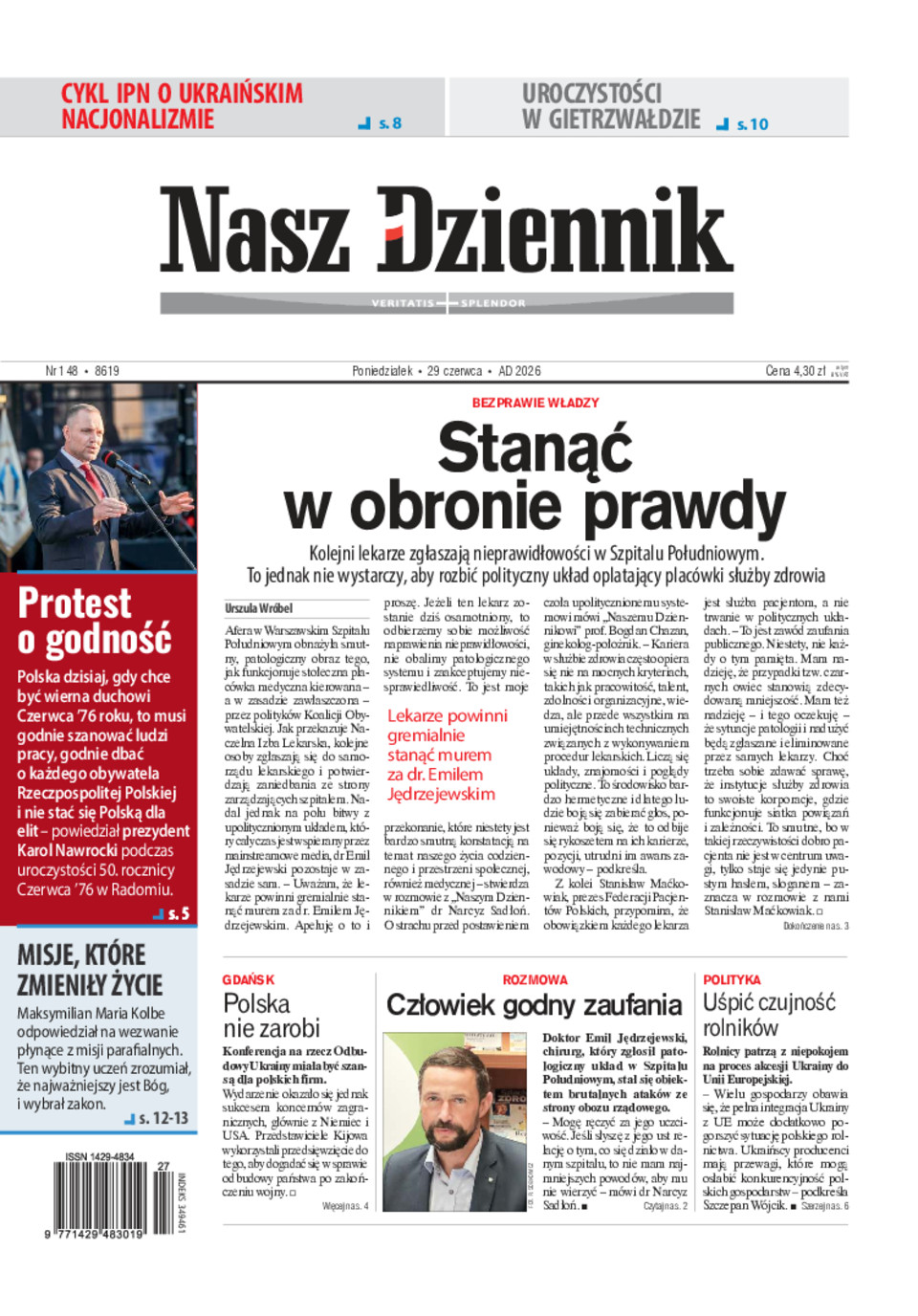 Nasz Dziennik, Poniedziałek, 29 czerwca 2026, Nr 148 (8619)