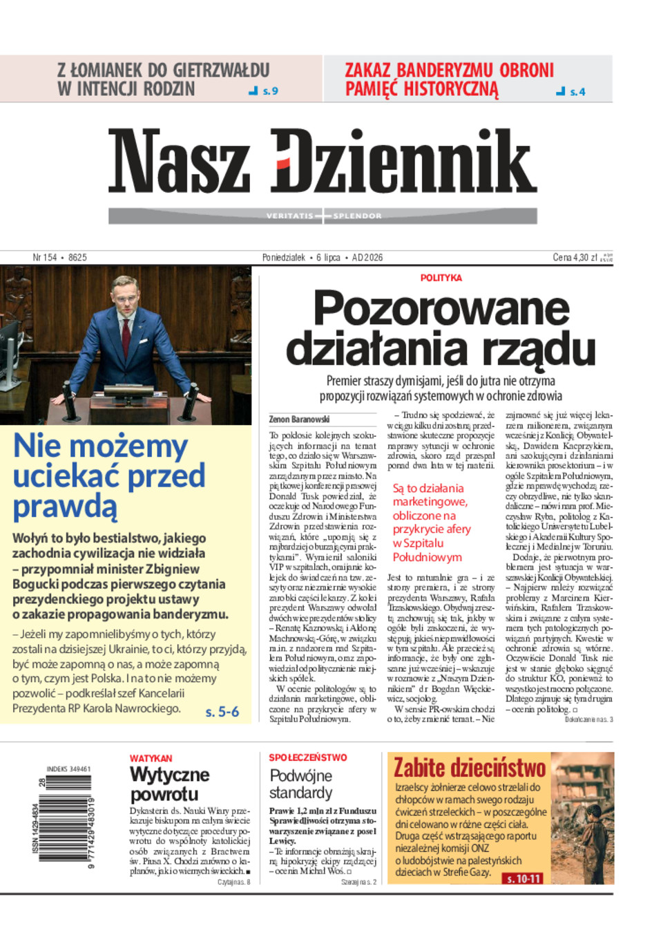Nasz Dziennik, Poniedziałek, 6 lipca 2026, Nr 154 (8625)
