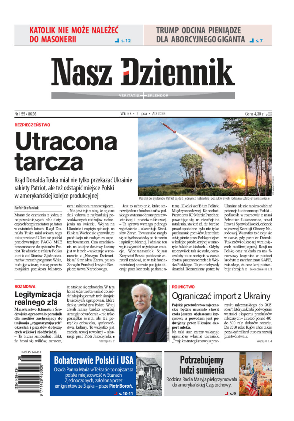 Nasz Dziennik, Wtorek, 7 lipca 2026, Nr 155 (8626)
