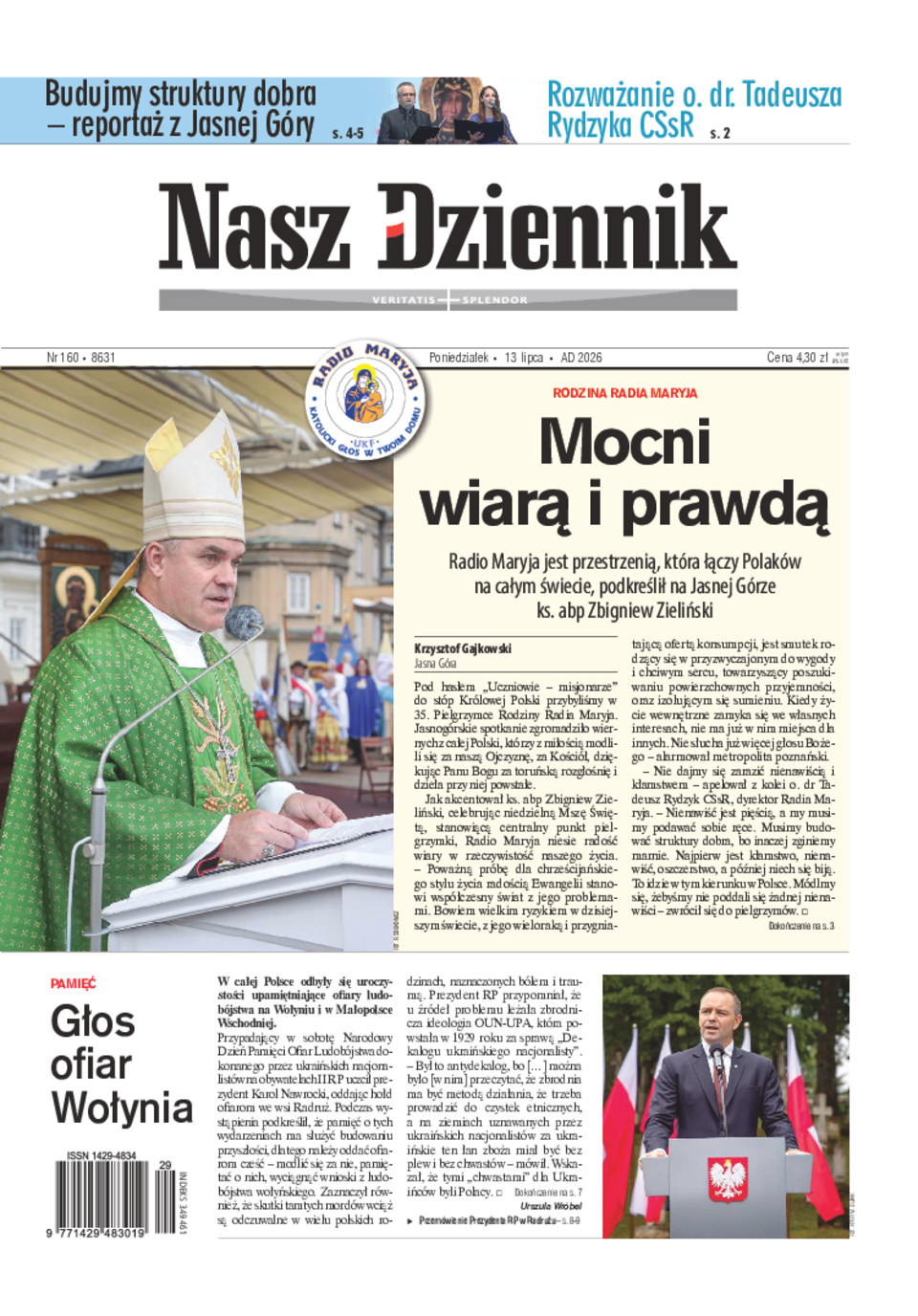 Nasz Dziennik, Poniedziałek, 13 lipca 2026, Nr 160 (8631)