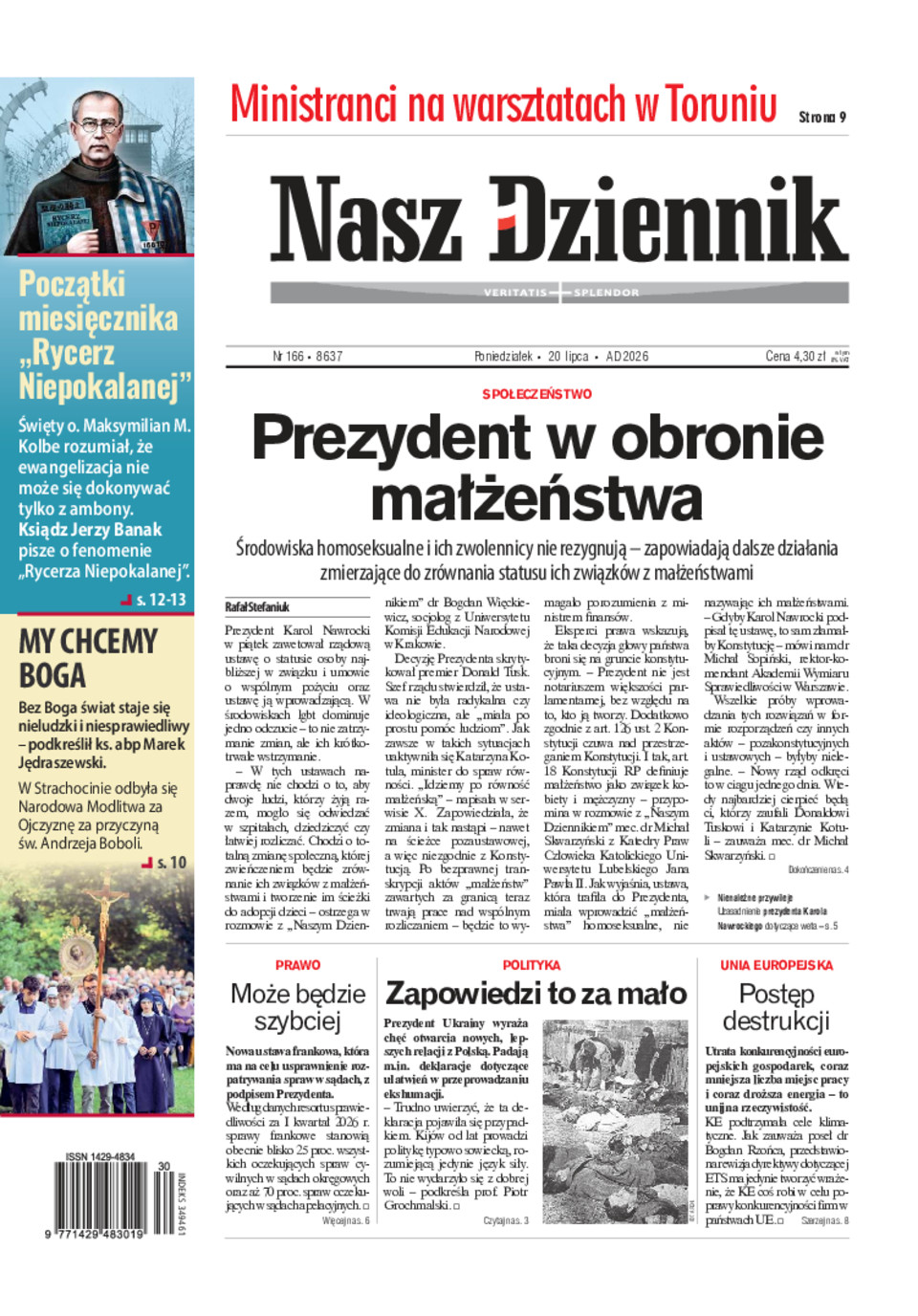 Nasz Dziennik, Poniedziałek, 20 lipca 2026, Nr 166 (8637)