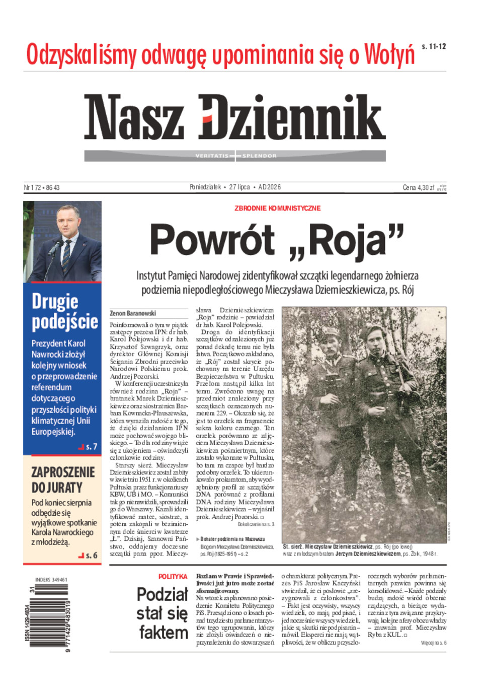 Nasz Dziennik, Poniedziałek, 27 lipca 2026, Nr 172 (8643)