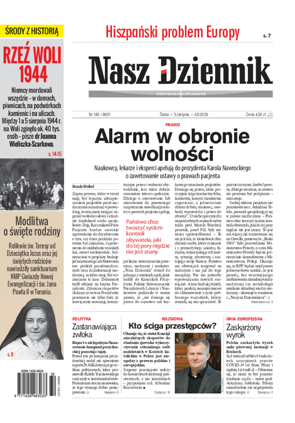 Nasz Dziennik, Środa, 5 sierpnia 2026, Nr 180 (8651)