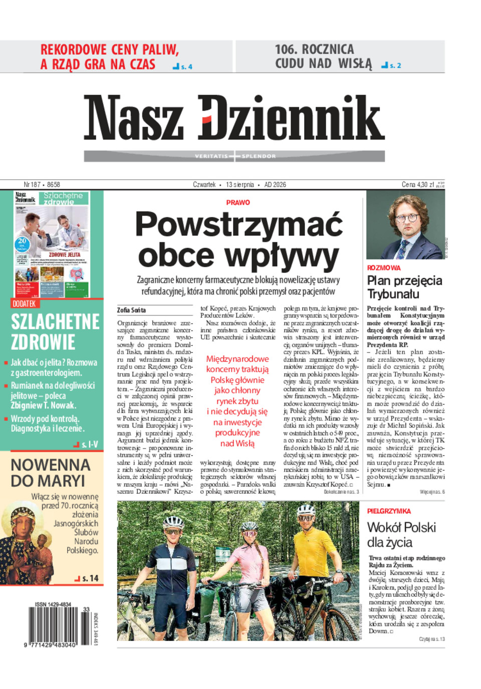 Nasz Dziennik, Czwartek, 13 sierpnia 2026, Nr 187 (8658)