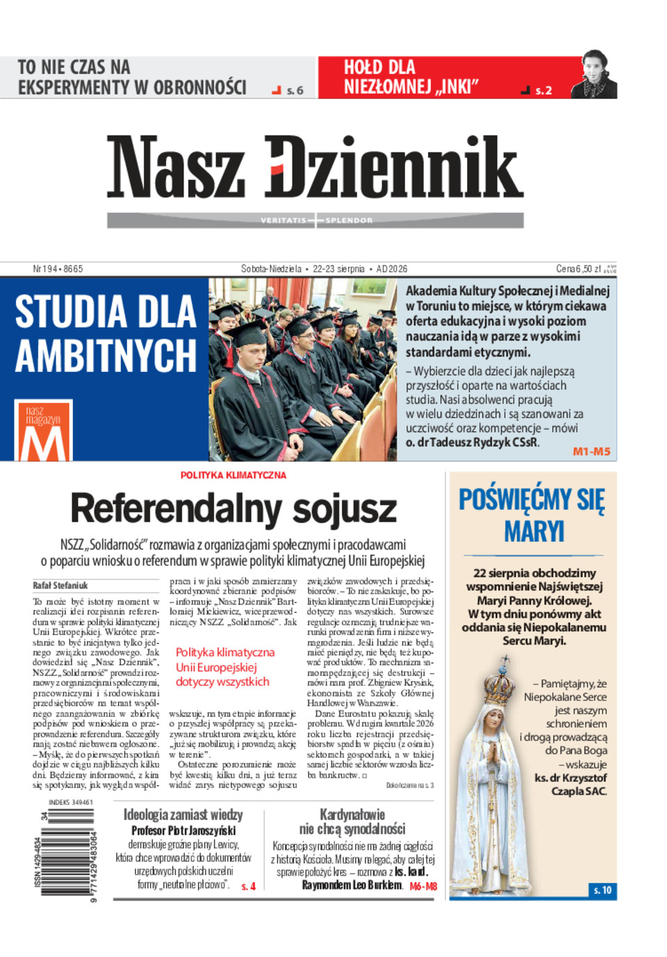 Nasz Dziennik, Sobota-Niedziela, 22-23 sierpnia 2026, Nr 194 (8665)