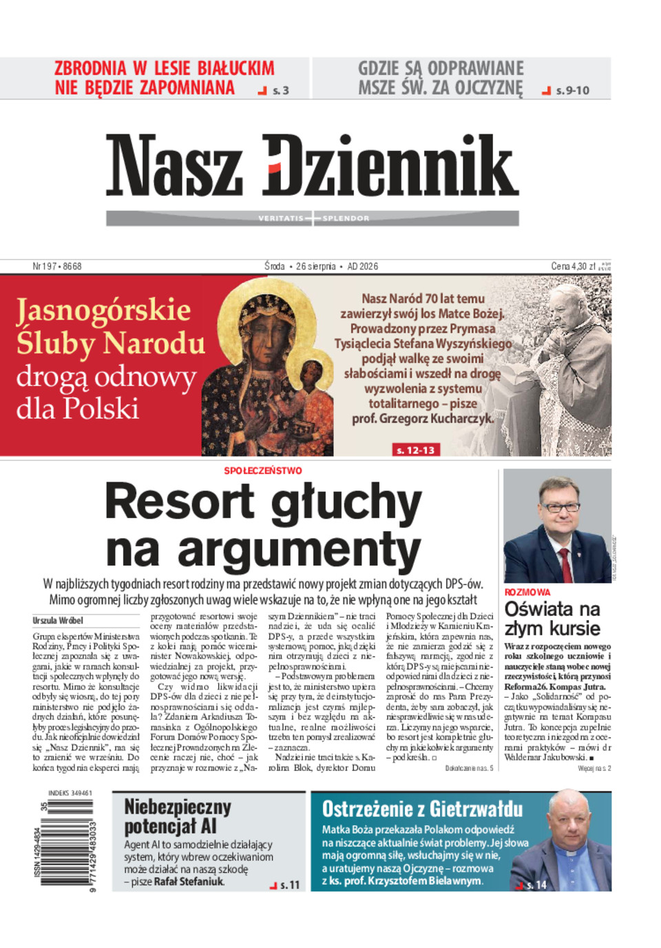 Nasz Dziennik, Środa, 26 sierpnia 2026, Nr 197 (8668)
