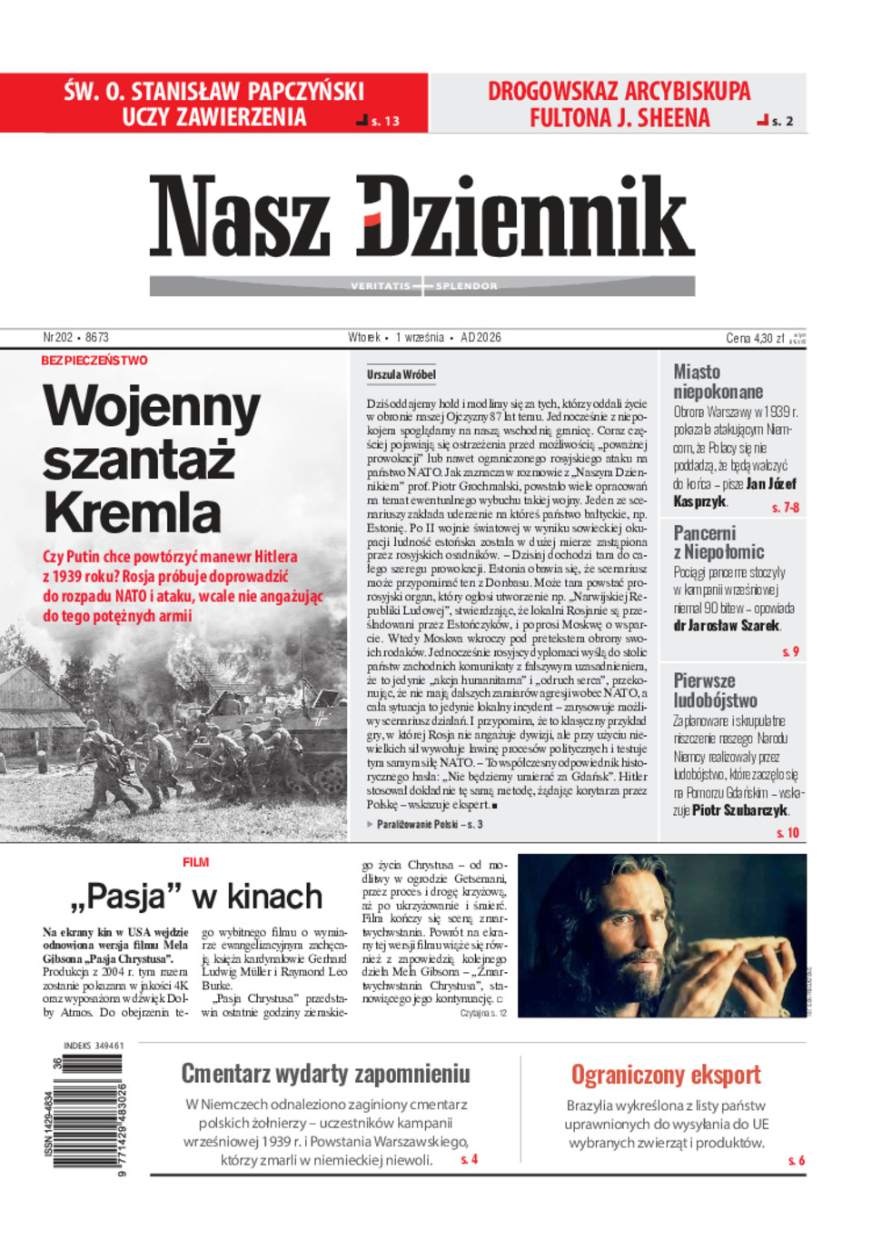 Nasz Dziennik, Wtorek, 1 września 2026, Nr 202 (8673)
