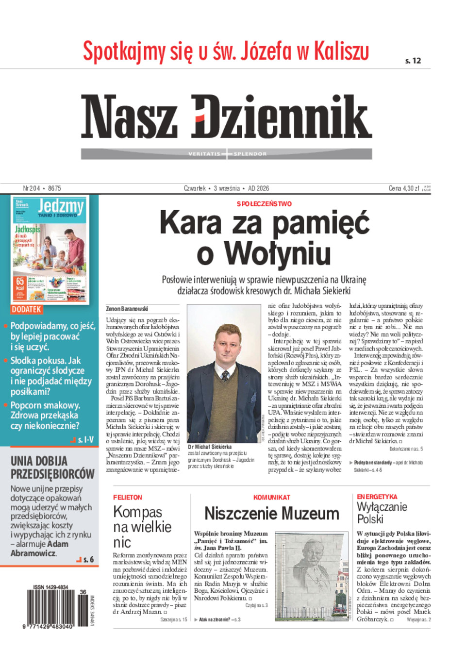Nasz Dziennik, Czwartek, 3 września 2026, Nr 204 (8675)