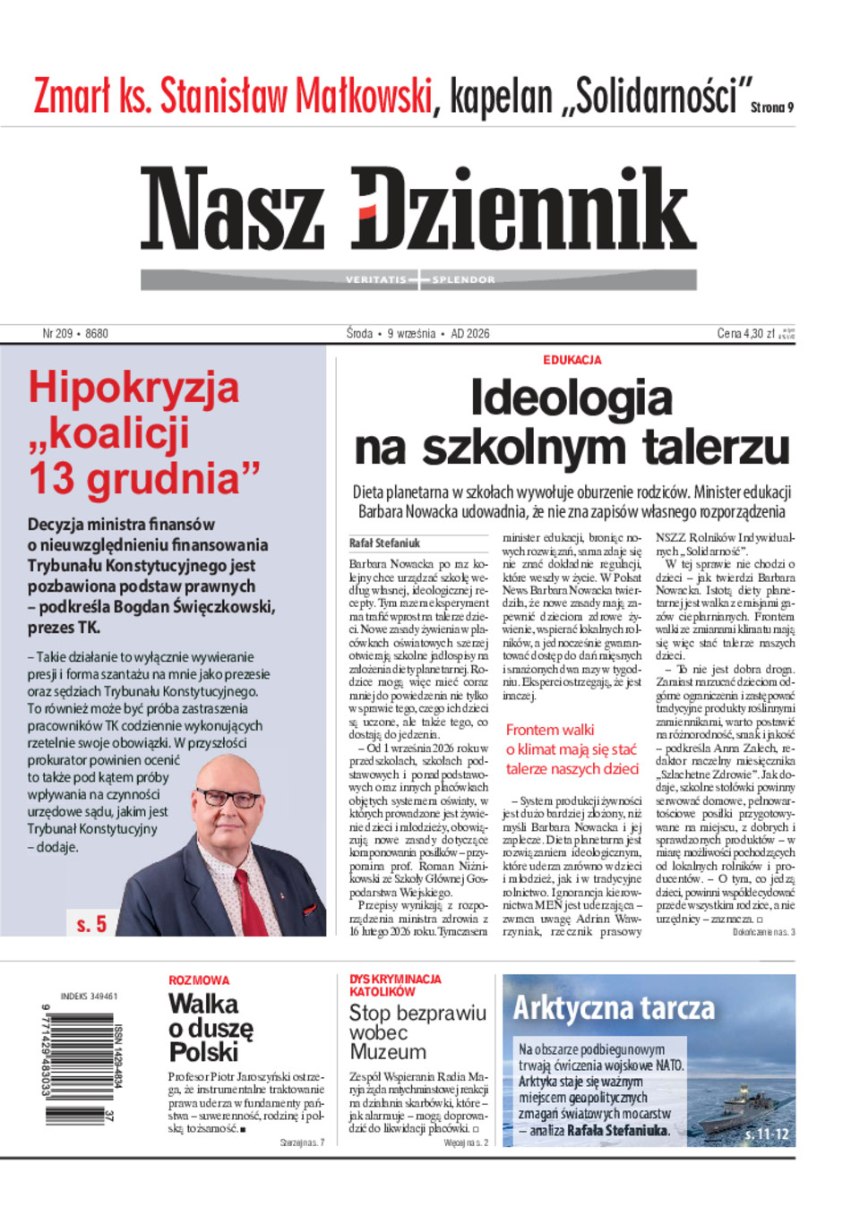 Nasz Dziennik, Środa, 9 września 2026, Nr 209 (8680)