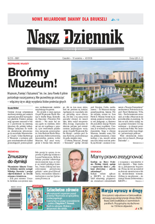 Nasz Dziennik, Czwartek, 10 września 2026, Nr...