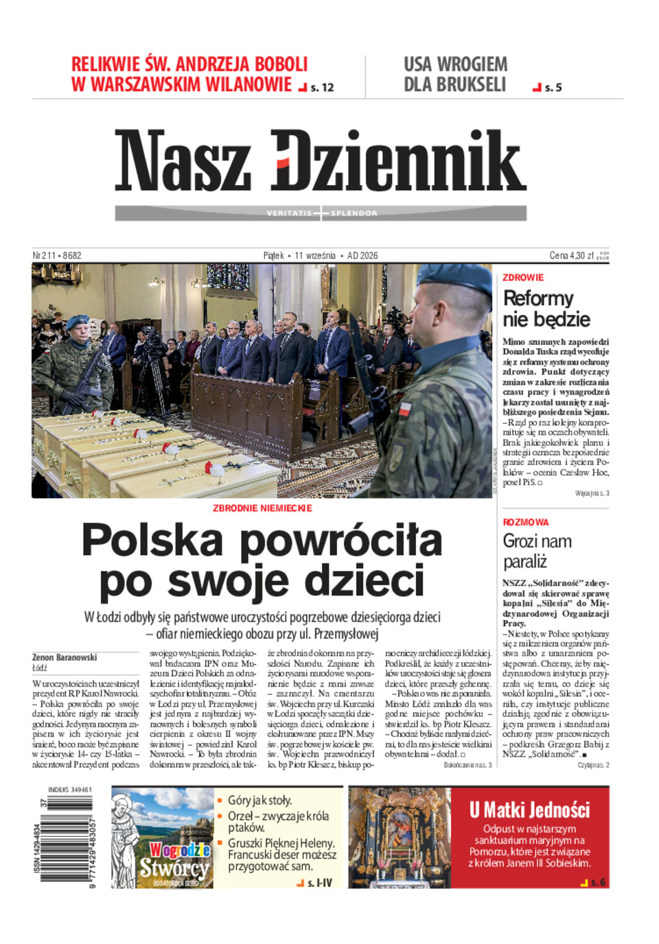 Nasz Dziennik, Piątek, 11 września 2026, Nr 211 (8682)