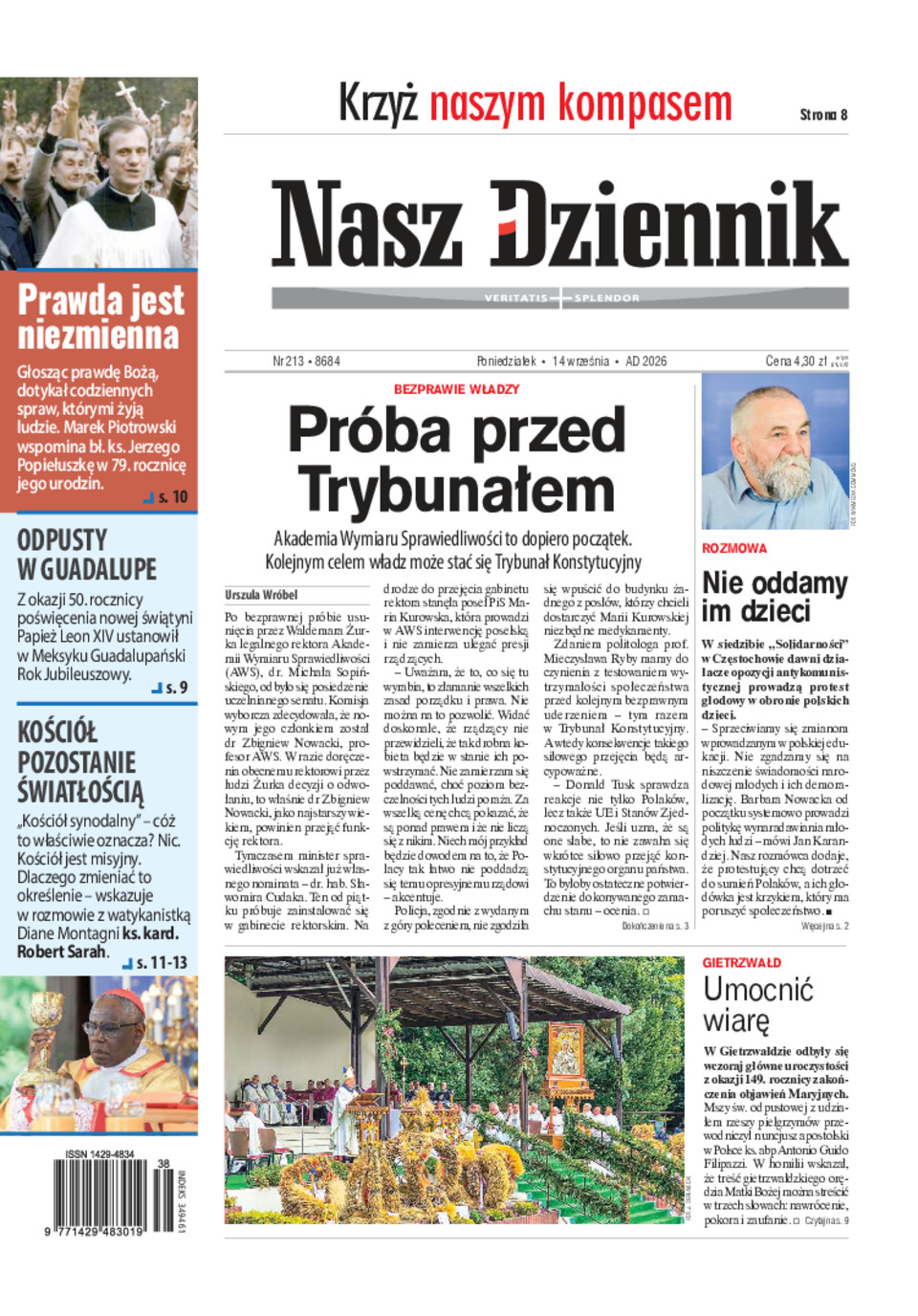 Nasz Dziennik, Poniedziałek, 14 września 2026, Nr 213 (8684)