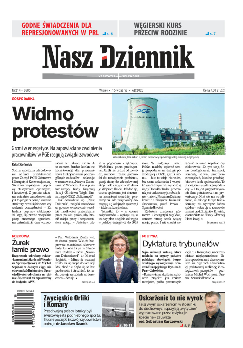 Nasz Dziennik, Wtorek, 15 września 2026, Nr 214 (8685)