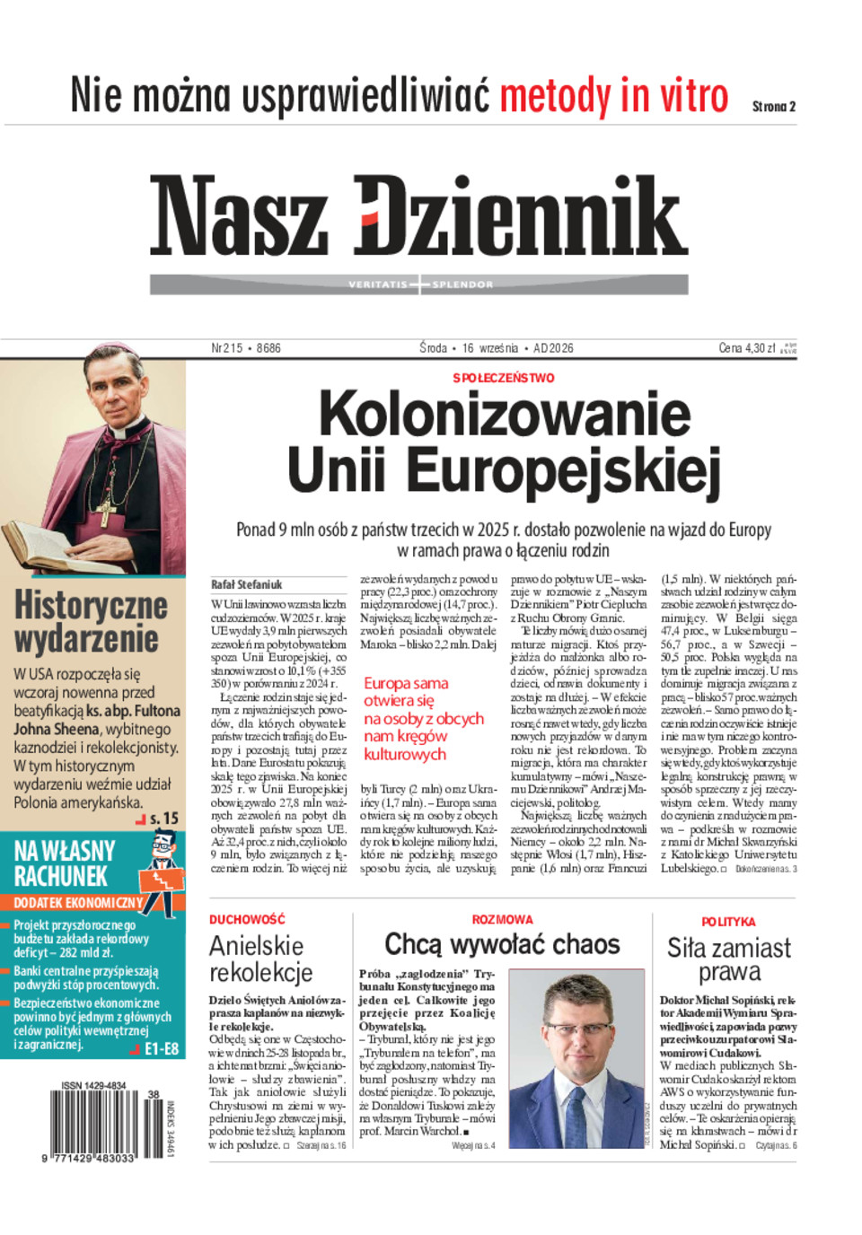 Nasz Dziennik, Środa, 16  września 2026, Nr 215 (8686)
