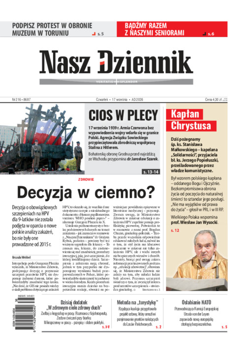 Nasz Dziennik, Czwartek, 17 września 2026, Nr...