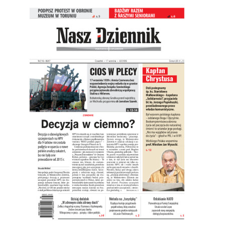 Nasz Dziennik, Czwartek, 17 września 2026, Nr 216 (8687)