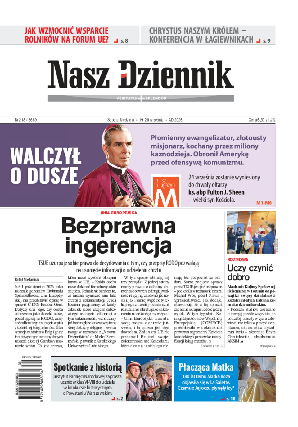 Nasz Dziennik, Sobota-Niedziela, 19-20 września 2026, Nr 218 (8689)