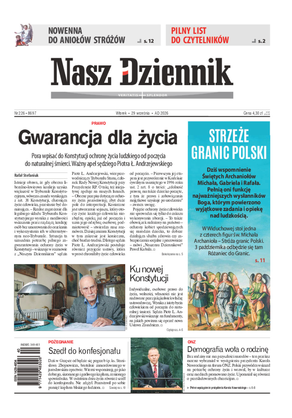 Nasz Dziennik, Wtorek, 29 września 2026, Nr 226 (8697)