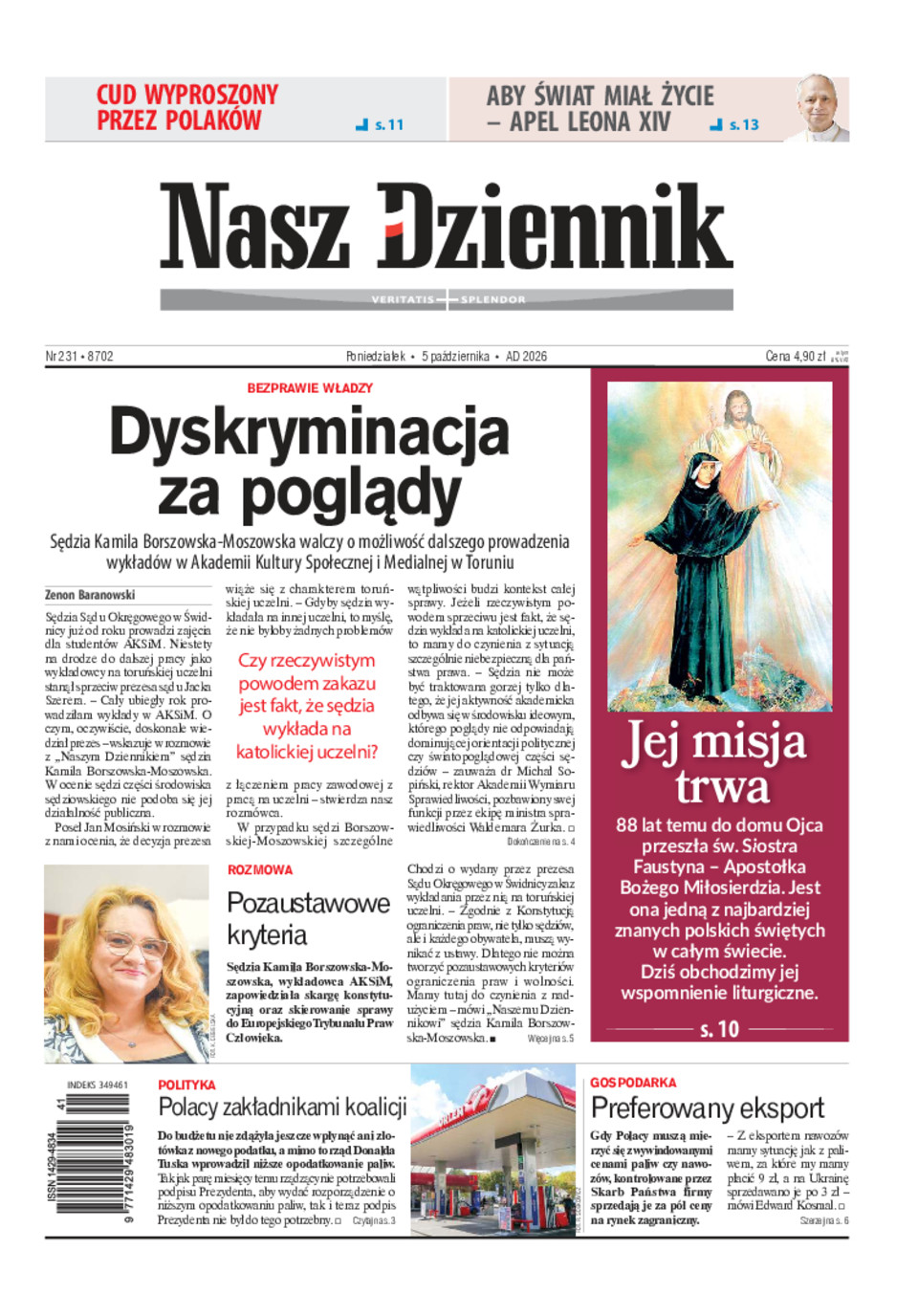 Nasz Dziennik, Poniedziałek, 5 października 2026, Nr 231 (8702)