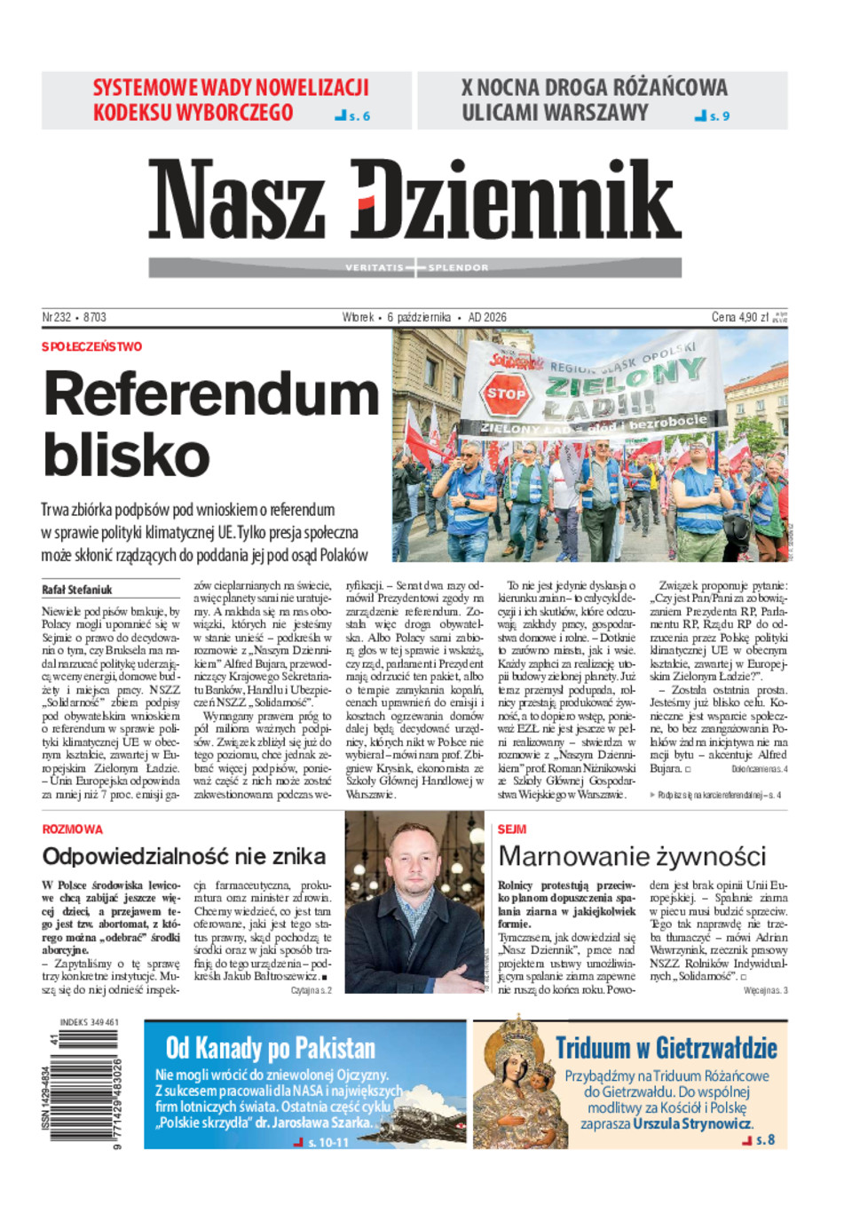 Nasz Dziennik, Wtorek, 6 października 2026, Nr 232 (8703)