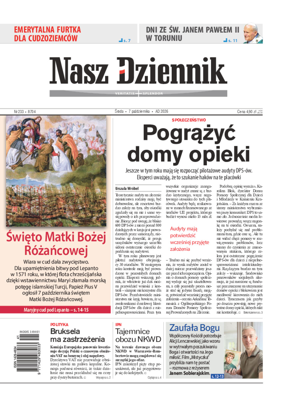 Nasz Dziennik, Środa, 7 października 2026, Nr 233 (8704)