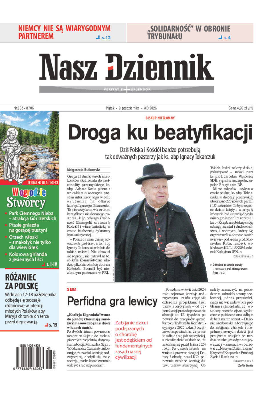 Nasz Dziennik, Piątek, 9 października 2026, Nr 235 (8706)