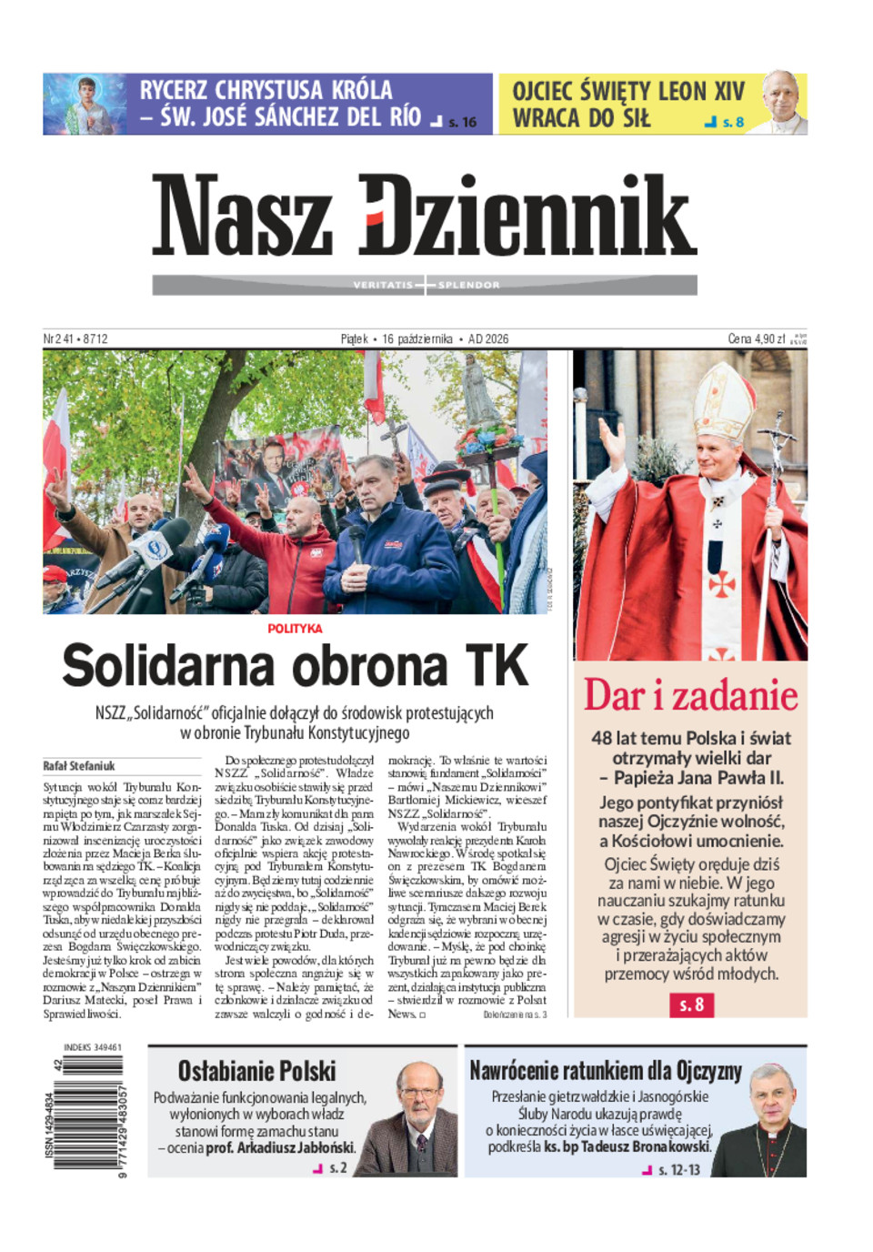 Nasz Dziennik, Piątek, 16 października 2026, Nr 241 (8712)