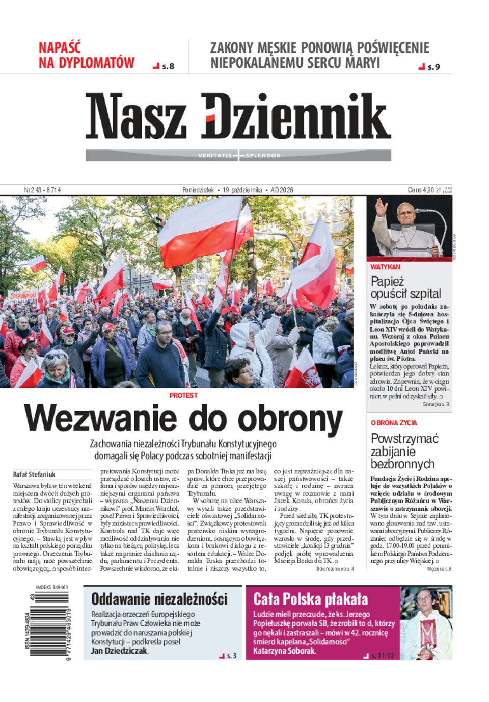 Nasz Dziennik, Poniedziałek, 19 października 2026, Nr 243 (8714)