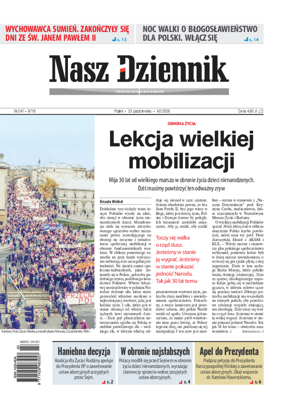 Nasz Dziennik, Piątek, 23 października 2026, Nr 247 (8718)