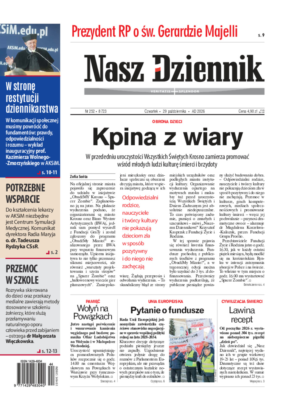 Nasz Dziennik, Czwartek, 29 października 2026, Nr 252 (8723)
