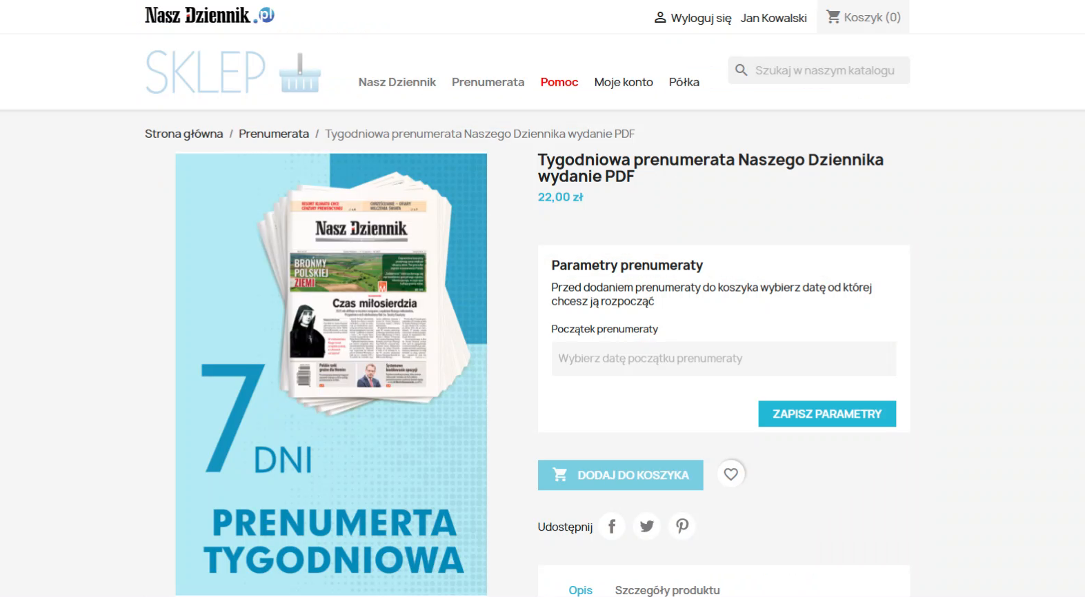 Strona produktu prenumeraty