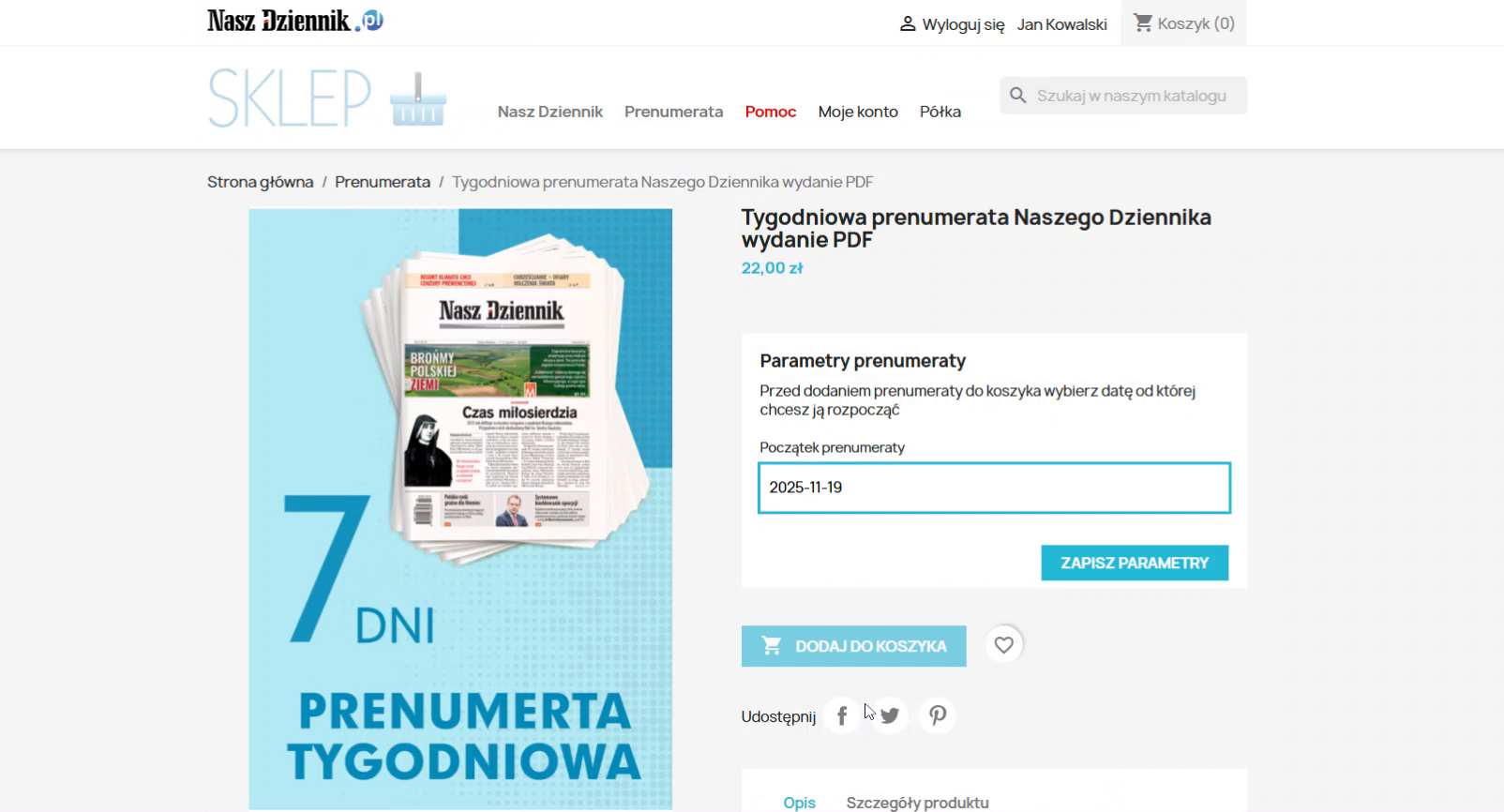 Wybór daty początku prenumeraty