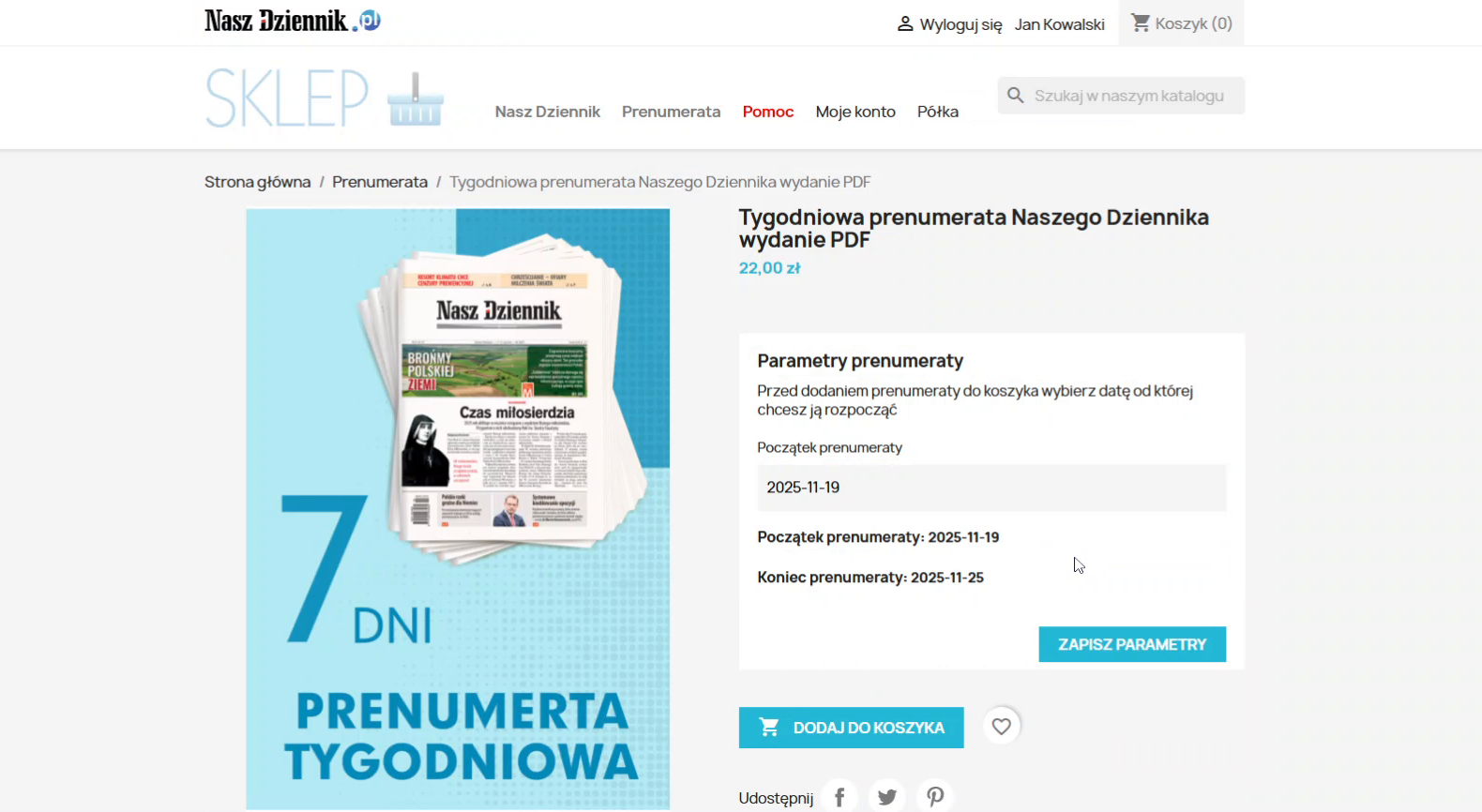 Zapisane parametry prenumeraty