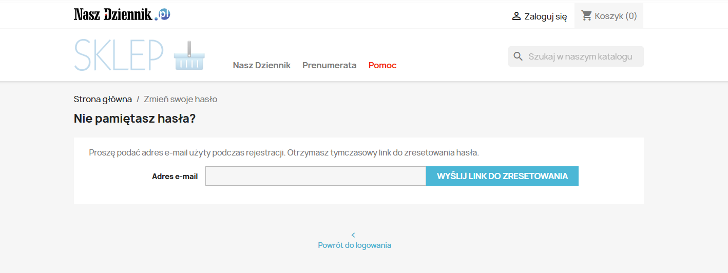 Formularz resetu hasla