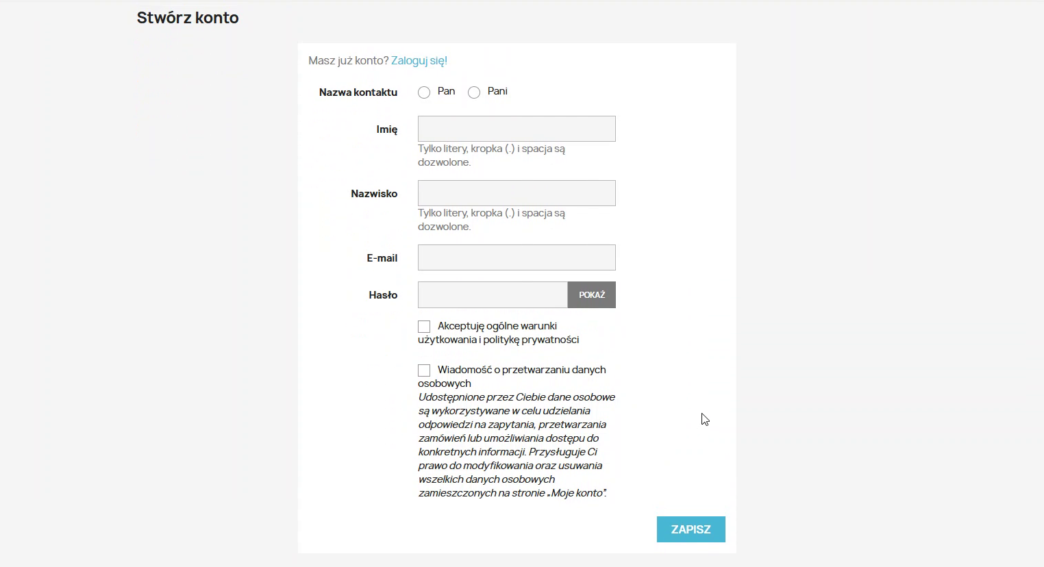 Formularz rejestracji