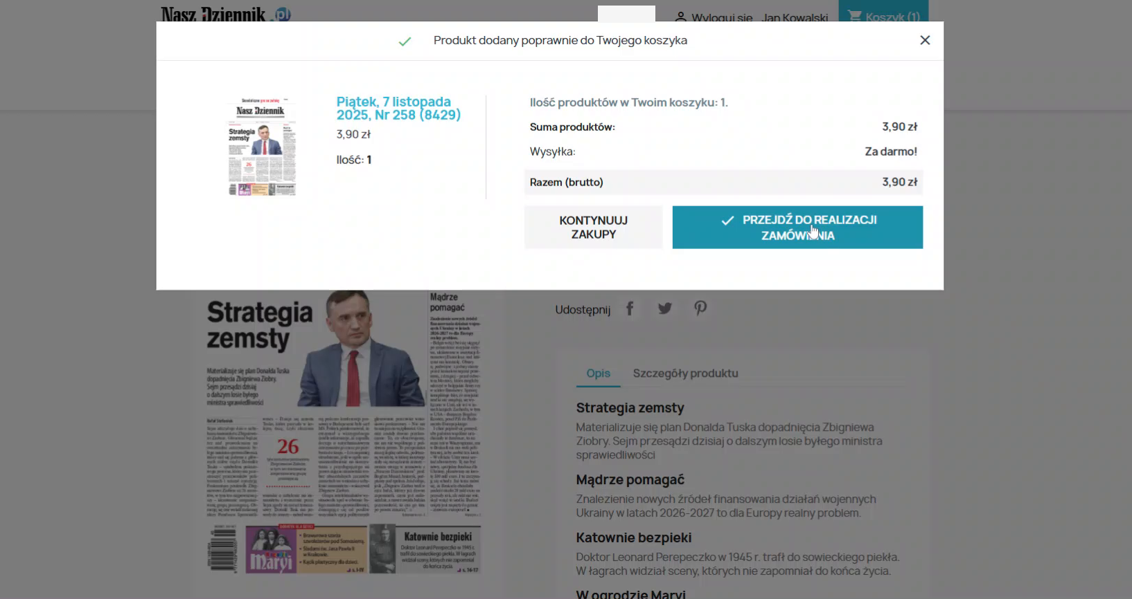 Potwierdzenie dodania do koszyka