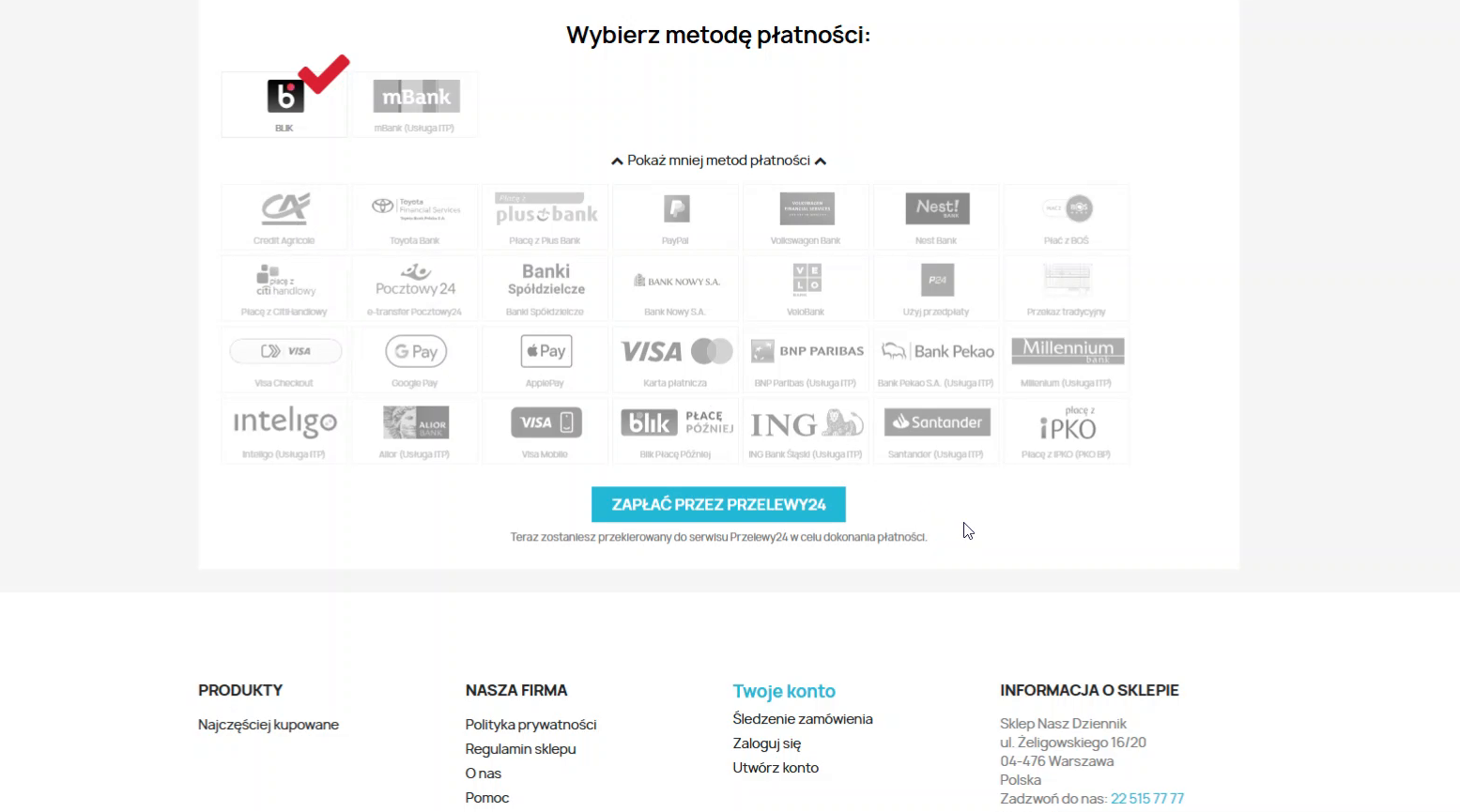 Wybór banku w Przelewy24